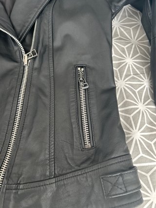 Cazadora Biker Cuero Negra Mango
