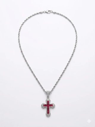 Collar Cruz Roja Acero Inoxidable Nuevo