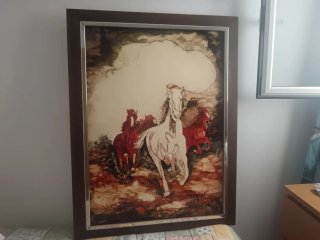 Cuadro caballos cristal y madera