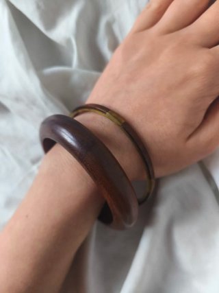 Set 2 Pulseras Bambú Marrón y Dorado