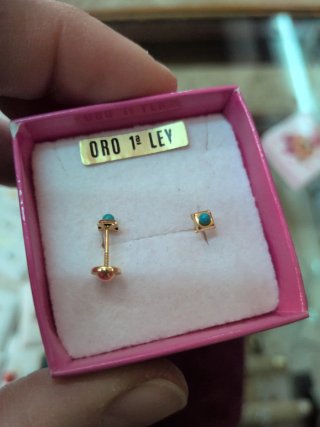 Pendientes Oro 18k Cuadrados Turquesa Pequeños