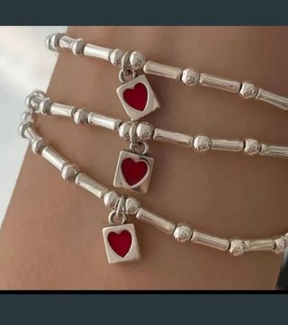 Pulsera Plata 925 Corazón Rojo