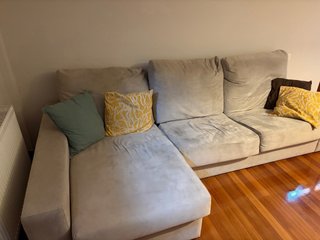 Sofá cama gris tela y ante