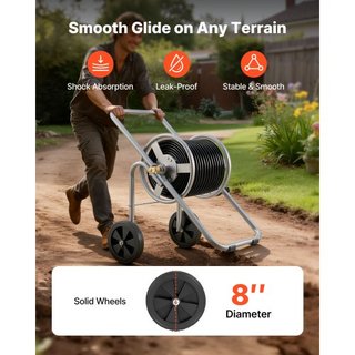 Carrello per Tubo Flessibile, Capacità per 175 piedi di Tubo da 5/8'' (Tubo Non Incluso), Carrello per Tubi da Giardino Strumenti Mobili con Ruote, Acciaio Rivestimento a Polvere di Alta Qualità