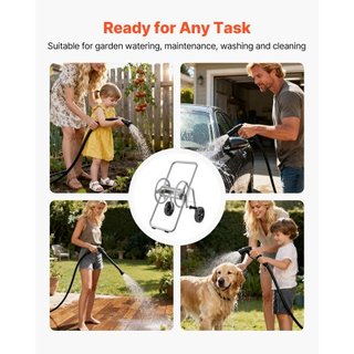 Carrello per Tubo Flessibile, Capacità per 175 piedi di Tubo da 5/8'' (Tubo Non Incluso), Carrello per Tubi da Giardino Strumenti Mobili con Ruote, Acciaio Rivestimento a Polvere di Alta Qualità