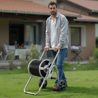 Carrello per Tubo Flessibile, Capacità per 175 piedi di Tubo da 5/8'' (Tubo Non Incluso), Carrello per Tubi da Giardino Strumenti Mobili con Ruote, Acciaio Rivestimento a Polvere di Alta Qualità