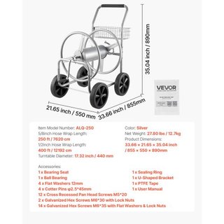 Carrello per Tubo Flessibile, Supporta Fino a 250 Piedi di Tubo da 5/8'', Carrello per Tubi da Giardino, Strumenti Mobili con 4 Ruote, Acciaio Rivestimento in Polvere ad Alta Resistenza per Piant...