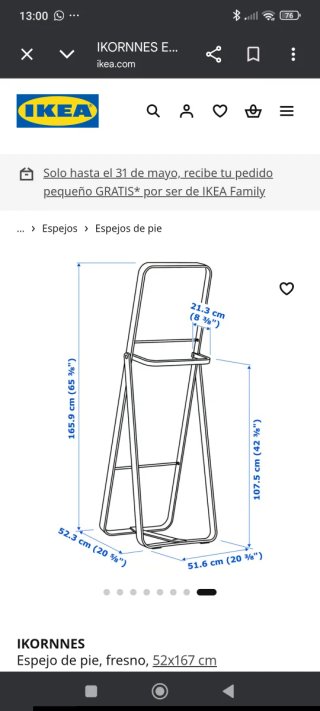 Espejo de pie con marco de madera