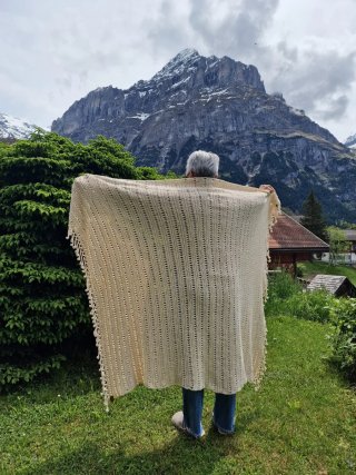 Manta crochet algodon beige