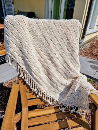 Manta crochet algodon beige