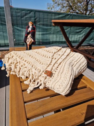 Manta crochet algodon beige