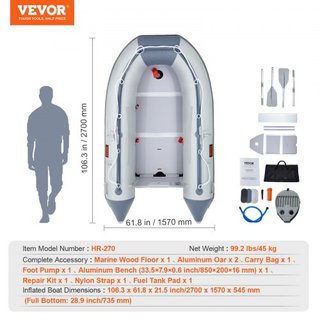 Bote Inflable, Bote Deportivo de Transom para 4 Personas, con Suelo de Madera Marina y Banco de Aluminio Ajustable, Bote Inflable de Pesca de 1000 lbs, Remos de Aluminio, Bomba de Aire y Bolsa de ...