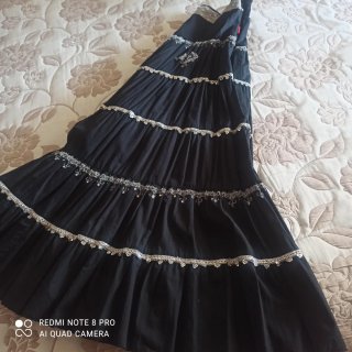 Falda midi Flamenco negra y plata