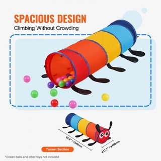Túnel de Juego para Niños, Colorido Túnel de Arrastre en Forma de Oruga para Bebés o Mascotas, Regalo Colapsable para Niños y Niñas, Túnel de Juego Interior y Exterior, Multicolor
