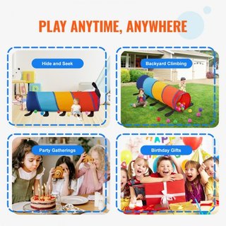 Túnel de Juego para Niños, Colorido Túnel de Arrastre en Forma de Oruga para Bebés o Mascotas, Regalo Colapsable para Niños y Niñas, Túnel de Juego Interior y Exterior, Multicolor