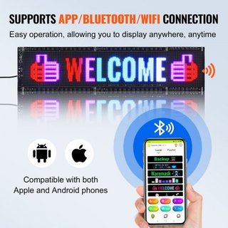 Cartel LED Programable, Panel LED Scrolling a Color Completo P5, Tablero de Exhibición de Patrón de Animación de Texto Personalizado DIY, Control de APP Bluetooth Cartel de Mensaje para Tienda Neg...