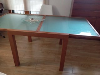 Mesa de salón cristal y madera