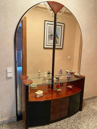 Mueble recibidor cristal y madera