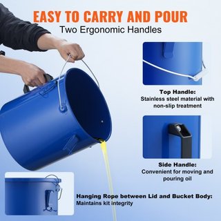 Cubo de Grasa para Freír, Caddy de Desecho de Aceite de 22.7L, Cubo de Aceite para Freír de Acero Carbono con Recubrimiento a Prueba de Óxido, Contenedor de Transporte de Aceite con Tapa, Clips de...
