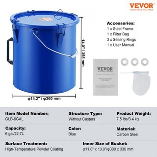 Cubo de Grasa para Freír, Caddy de Desecho de Aceite de 22.7L, Cubo de Aceite para Freír de Acero Carbono con Recubrimiento a Prueba de Óxido, Contenedor de Transporte de Aceite con Tapa, Clips de...