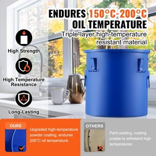 Cubo de Grasa para Freír, Caddy de Desecho de Aceite de 10 Galones, Cubo de Aceite para Freír de Acero Carbono con Recubrimiento a Prueba de Óxido, Contenedor de Transporte de Aceite con Tapa, Cli...