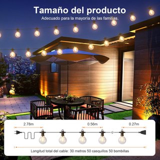 Kawaya 30.5m Luci LED da Giardino 50 Lampadine
