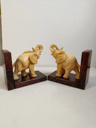 Ferma libri, elefanti in marmo vintage