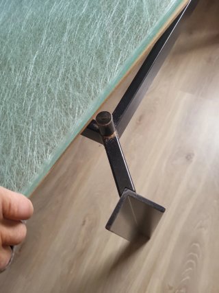 Mesa de cristal y metal de acero inoxidable