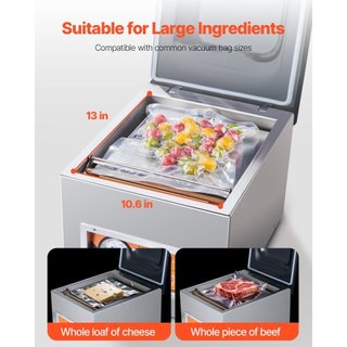 Sellador al vacío de cámara, 260W de potencia de sellado, máquina de envasado al vacío para alimentos húmedos, carnes, marinadas y más, tamaño compacto con longitud de sellado de 260 mm, aplicable...