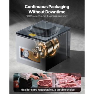Sellador al vacío de cámara, 260W de potencia de sellado, máquina de envasado al vacío para alimentos húmedos, carnes, marinadas y más, tamaño compacto con longitud de sellado de 260 mm, aplicable...