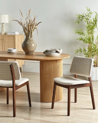 2 Sillas Comedor Beige Tela y Madera