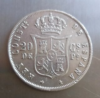 Moneda Plata 20 Centavos Peso 1883.