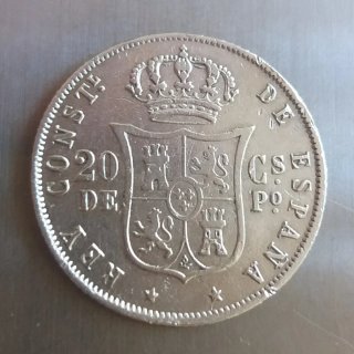 Moneda Plata 20 Centavos Peso 1883.