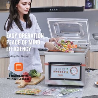 Sellador al vacío de cámara, 320W de potencia de sellado, máquina de envasado al vacío para alimentos húmedos, carnes, marinadas y más, tamaño compacto con longitud de sellado de 320 mm, aplicable...