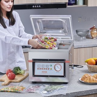 Sellador al vacío de cámara, 320W de potencia de sellado, máquina de envasado al vacío para alimentos húmedos, carnes, marinadas y más, tamaño compacto con longitud de sellado de 320 mm, aplicable...