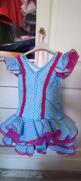 Vestido Flamenca Niña Polka Azul