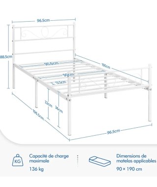 Letto singolo ferro battuto bianco con doghe