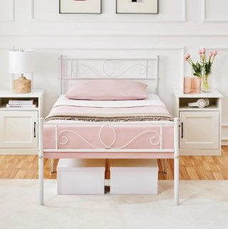 Letto singolo ferro battuto bianco con doghe