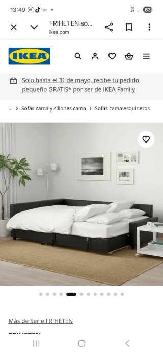 Sofá Cama Chaise Longue Friheten Ikea Negro