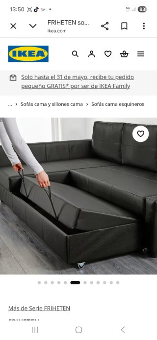 Sofá Cama Chaise Longue Friheten Ikea Negro