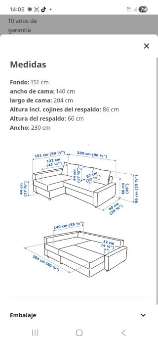 Sofá Cama Chaise Longue Friheten Ikea Negro