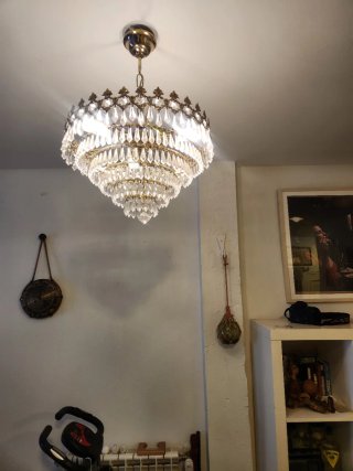 2 Lámparas Vidrio y Metal Doradas