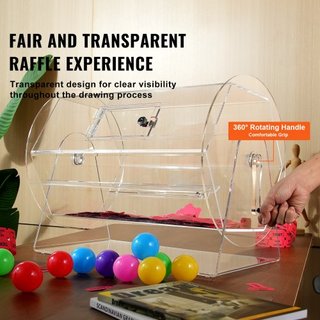 Tambor de Rifa Acrílico, Capacidad para 10000 Boletos o 300 Pelotas de Rifa, Jaula de Giro Profesional para Boletos de Rifa con 2 Llaves, Sorteo Transparente de Lotería, Caja de Boletos de Rifa pa...