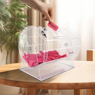 Tambor de Rifa Acrílico, Capacidad para 10000 Boletos o 300 Pelotas de Rifa, Jaula de Giro Profesional para Boletos de Rifa con 2 Llaves, Sorteo Transparente de Lotería, Caja de Boletos de Rifa pa...