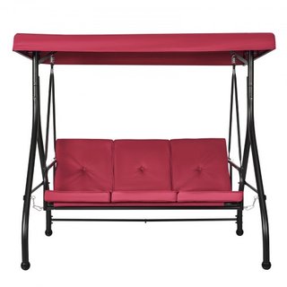 Silla Colgante de Patio para 3 Personas, Columpio con Dosel Convertible, Patio Exterior con Dosel Ajustable, Cojín Grueso Desmontable y Estructura de Acero Aleado, para Balcón, Jardín, Junto a la ...