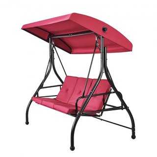 Silla Colgante de Patio para 3 Personas, Columpio con Dosel Convertible, Patio Exterior con Dosel Ajustable, Cojín Grueso Desmontable y Estructura de Acero Aleado, para Balcón, Jardín, Junto a la ...