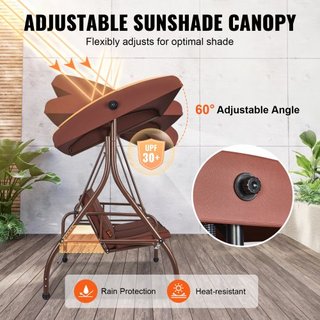 Silla Colgante de Patio para 3 Personas, Columpio con Dosel Convertible, Patio Exterior con Dosel Ajustable, Cojín Grueso Removible y Estructura de Acero Aleado, para Balcón, Jardín, Junto a la Pi...