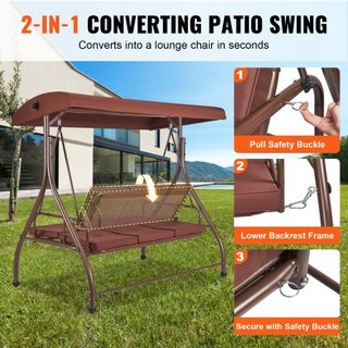 Silla Colgante de Patio para 3 Personas, Columpio con Dosel Convertible, Patio Exterior con Dosel Ajustable, Cojín Grueso Removible y Estructura de Acero Aleado, para Balcón, Jardín, Junto a la Pi...
