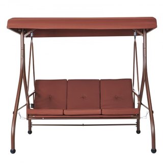 Silla Colgante de Patio para 3 Personas, Columpio con Dosel Convertible, Patio Exterior con Dosel Ajustable, Cojín Grueso Removible y Estructura de Acero Aleado, para Balcón, Jardín, Junto a la Pi...
