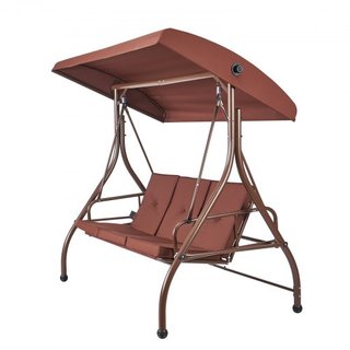 Silla Colgante de Patio para 3 Personas, Columpio con Dosel Convertible, Patio Exterior con Dosel Ajustable, Cojín Grueso Removible y Estructura de Acero Aleado, para Balcón, Jardín, Junto a la Pi...